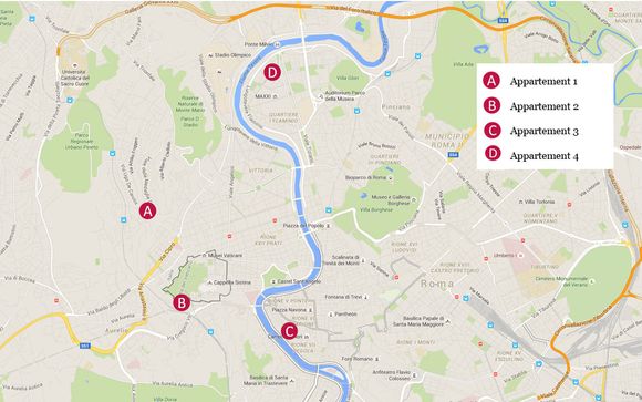 Adresses et situation géographique des 4 appartements