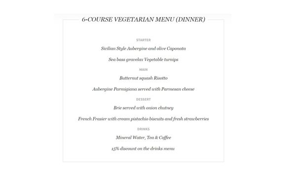 6-Course Dinner Menu Options